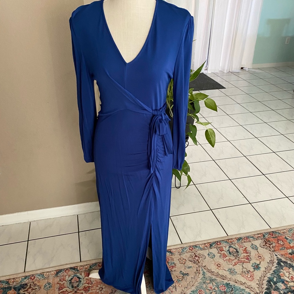 Diane Von Furstenberg 8/10 Akil Wrap Dress Royal Ruched Shirred V-Neck Viscose